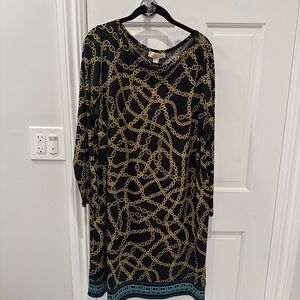 Michael Kors Black and Gold Sheath Dress with Bishop Sleeves